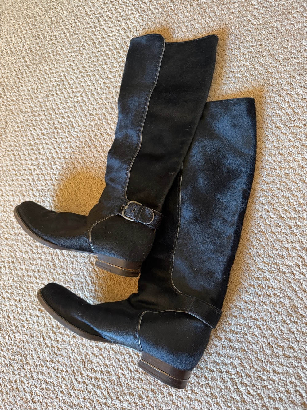 Authentic Nina Ricci Black pony hair Knee-High Buckle Riding Boots